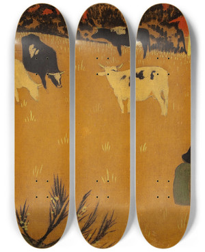 Triptych art skateboard deck of Paul Srusier Breton Panel With Cows by Paul Serusier (1864-1927)
