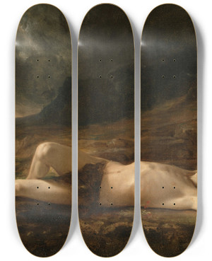 Triptych art skateboard deck of Thomas Cole The Dead Abel by Thomas Cole (1801-1848)