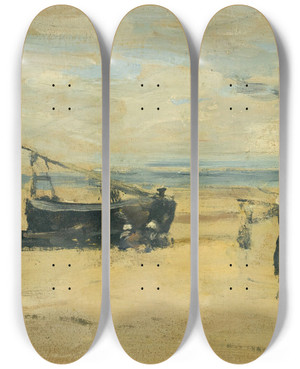 Triptych art skateboard deck of Eugne Boudin Plages Echouees by Eugene Boudin (1824-1898)