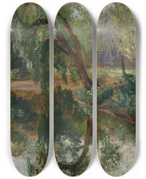 Triptych art skateboard deck of Olga Wisingerflorian Aulandschaft by Olga Wisinger-Florian (1844-1926)