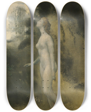 Triptych art skateboard deck of Arthur Bowen Davies A Measure Of Dreams by Arthur Bowen Davies (1862-1928)