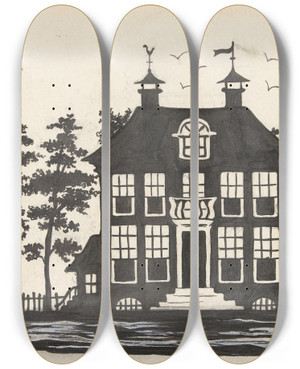 Triptych art skateboard deck of Nelly Bodenheim Silhouet Van Een Huis by Nelly Bodenheim (1874-1951)