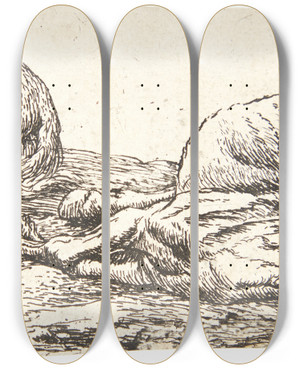 Triptych art skateboard deck of Pieter Van Laer To Dde Heste by Pieter Van Laer (1592-1642)
