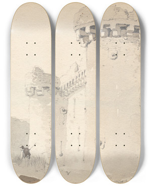 Triptych art skateboard deck of Samuel Prout Sketchbook Ruined Castle by Samuel Prout (1783-1852)