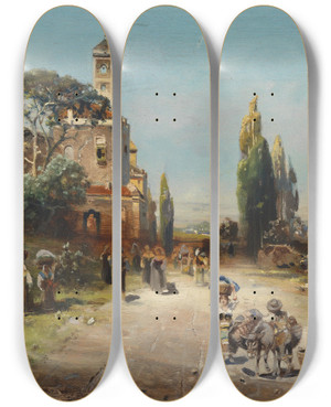 Triptych art skateboard deck of Robert Alott Via Appia by Robert Alott (1850-1910)