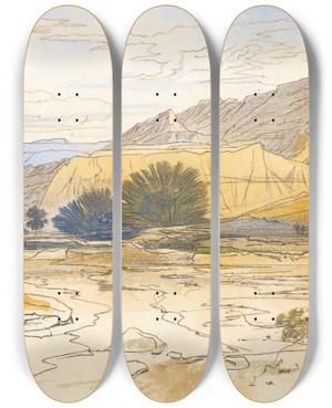 Triptych art skateboard deck of Edward Lear Wadi Tayibeh Eygpt by Edward Lear (1812-1888)