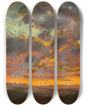 Triptych art skateboard deck of Claude Monet Coucher De Soleil by Claude Monet (1840-1926)