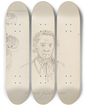 Triptych art skateboard deck of Martinus Rrbye Studier Af Fanger Fra Forbedringshuset by Martinus Rorbye (1803-1848)