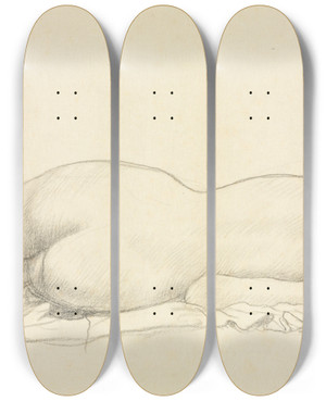 Triptych art skateboard deck of William Strang Reclining Nude by William Strang (1859-1921)