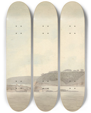 Triptych art skateboard deck of Capt Francis Grose St Nicholass Island Off Mount Edgecombe by Capt Francis Grose (1731-1791)