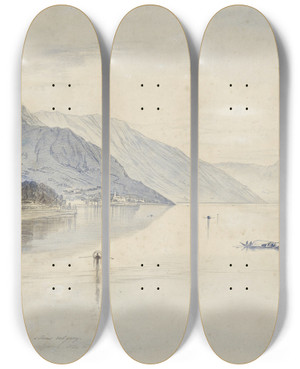 Triptych art skateboard deck of Edward Lear Bellagio Lago Di Como by Edward Lear (1812-1888)