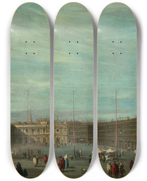 Triptych art skateboard deck of Francesco Guardi The Piazza San Marco Venice Looking West by Francesco Guardi (1712-1793)