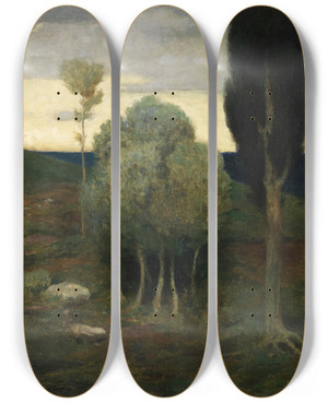 Triptych art skateboard deck of Ludwig Von Zumbusch Lonely Land by Ludwig von Zumbusch (1861-1927)