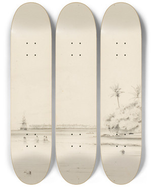 Triptych art skateboard deck of Charles Meryon Study by Charles Meryon (1821-1868)