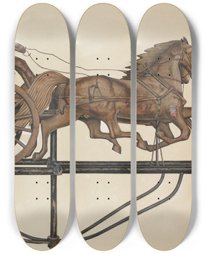 Triptych art skateboard deck of Beverly Chichester Weather Vane Model Fire Engine by Beverly Chichester (20-)