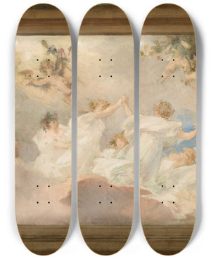 Triptych art skateboard deck of Edouard Michellanon Ronde Des Bacchantes by Edouard Michel-Lanon (1854-1931)