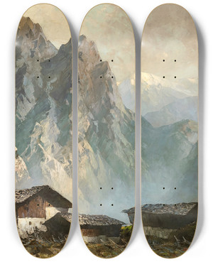 Triptych art skateboard deck of Oskar Mulley Am Hochjoch by Oskar Mulley (1891-1949)