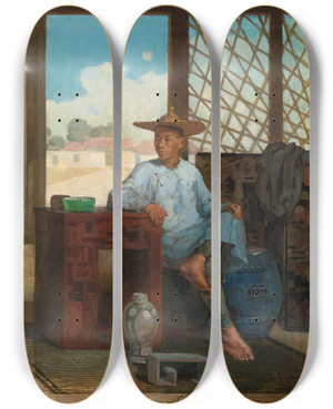 Triptych art skateboard deck of Thodore Didier Delamarre Afternoons Rest by Theodore Didier Delamarre (1824-1883)