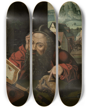 Triptych art skateboard deck of Amant Molet Saint Jerome In His Study by Amant Molet