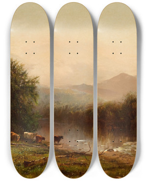 Triptych art skateboard deck of Arthur Parton Berkshire Landscape_1 by Arthur Parton (1842-1914)