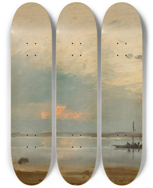 Triptych art skateboard deck of Amaldus Nielsen Aften Arisholmen by Amaldus Nielsen (1838-1932)