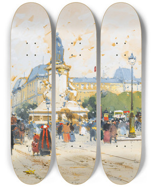 Triptych art skateboard deck of Eugne Galienlaloue Laplace De La Rpublique by Eugene Galien Laloue (1854-1941)