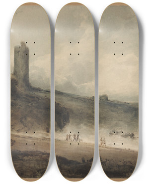 Triptych art skateboard deck of John Sell Cotman Aberystwyth Castle by John Sell Cotman (1782-1842)