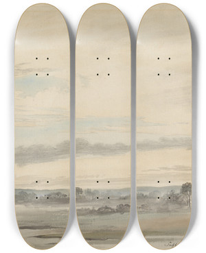 Triptych art skateboard deck of Cornelius Varley View In Suffolk by Cornelius Varley (1781-1873)