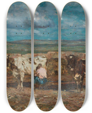 Triptych art skateboard deck of Beppe Ciardi La Mungitura by Beppe Ciardi (1875-1932)