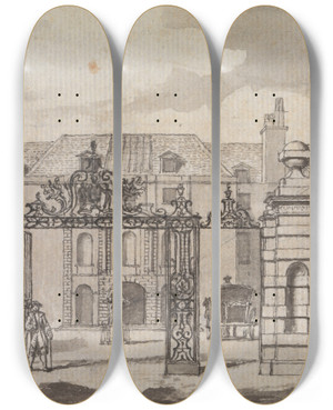 Triptych art skateboard deck of Samuel Wale Guys Hospital by Samuel Wale (1721-1786)