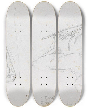 Triptych art skateboard deck of Hans Gude Seilbt Rampe by Hans Gude (1825-1903)