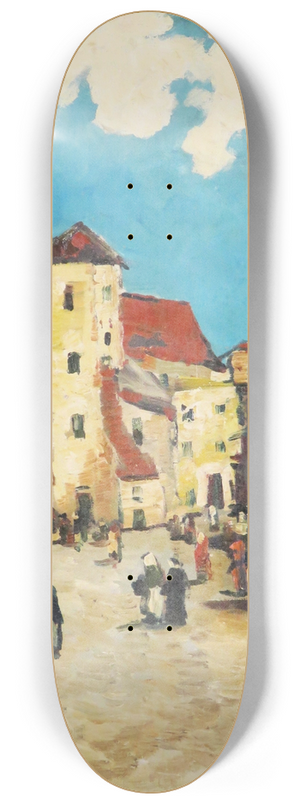 Hans Ruzicka-Lautenschlger - Mediterranes Stadtmotiv mit belebtem Hof 8.25 inch art skate deck