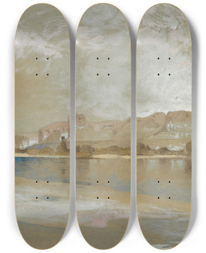 Triptych art skateboard deck of Thomas Moran Green River From The Ferry Wyoming Territory by Thomas Moran (1837-1926)