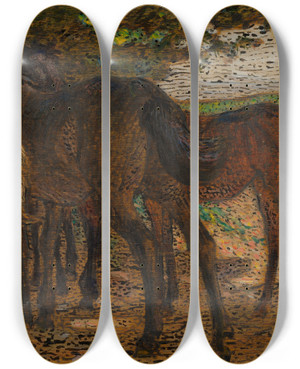 Triptych art skateboard deck of Nils Kreuger By The Wall by Nils Kreuger (1858-1930)