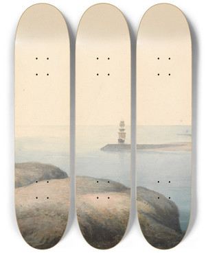 Triptych art skateboard deck of Moses Griffith Barmouth Bay by Moses Griffith (1747-1819)