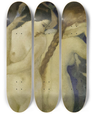 Triptych art skateboard deck of Arthur Bowen Davies Clasp Of Gold by Arthur Bowen Davies (1862-1928)