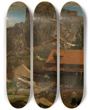 Triptych art skateboard deck of Amaldus Nielsen Solsvik Bergen_1 by Amaldus Nielsen (1838-1932)