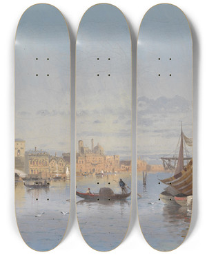 Triptych art skateboard deck of Karl Kaufmann Blick Auf Venedig by Karl Kaufmann (1843-1905)