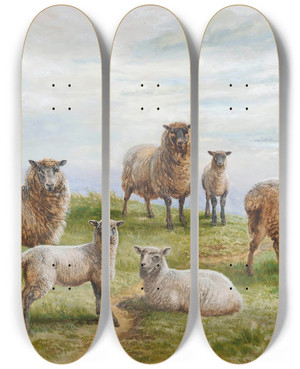Triptych art skateboard deck of Charles Jones Footsteps Approaching by Charles Jones (1836-1892)