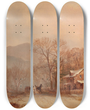 Triptych art skateboard deck of James Brade Sword A Winters Afternoon by James Brade Sword (1839-1915)