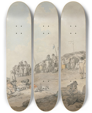 Triptych art skateboard deck of Francis Wheatley Donnybrook Fair_3 by Francis Wheatley (1747-1801)