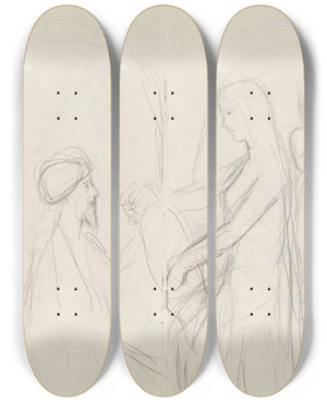 Triptych art skateboard deck of Signe Scheel Rebecca Og Elieser_1 by Signe Scheel (1860-1942)