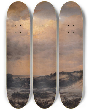 Triptych art skateboard deck of Carleton Wiggins Sand Dunes Coney Island by Carleton Wiggins (1848-1932)