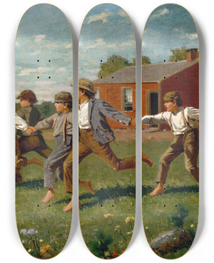 Triptych art skateboard deck of Winslow Homer Snap The Whip by Winslow Homer (1836-1910)