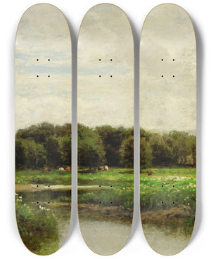 Triptych art skateboard deck of John Bunyan Bristol Pastoral Landscape by John Bunyan Bristol (1826-1909)