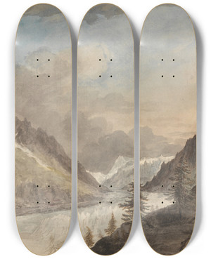 Triptych art skateboard deck of Charles Gore Chamonix Mer De Glace by Charles Gore (1729-1807)