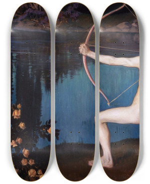 Triptych art skateboard deck of Vin Blomstedt The Archer by Vaino Blomstedt (1871-1947)