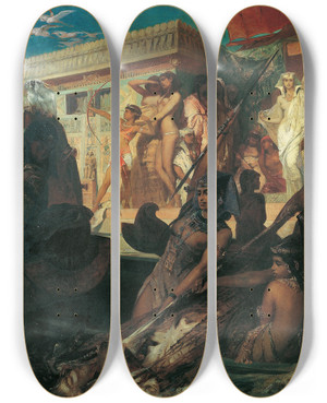 Triptych art skateboard deck of Hans Makart The Nile Hunt by Hans Makart (1840-1884)