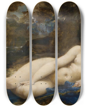 Triptych art skateboard deck of Pauljacquesaim Baudry Diana Reposing by Paul-Jacques-Aim Baudry (1828-1886)