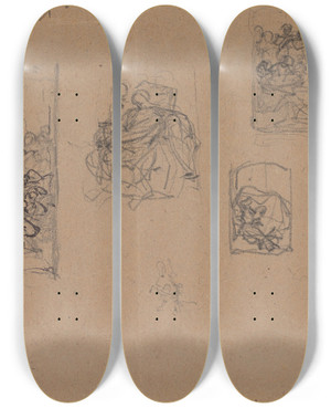Triptych art skateboard deck of Nicaise De Keyser Various Studies Spain by Nicaise De Keyser (1813-1887)